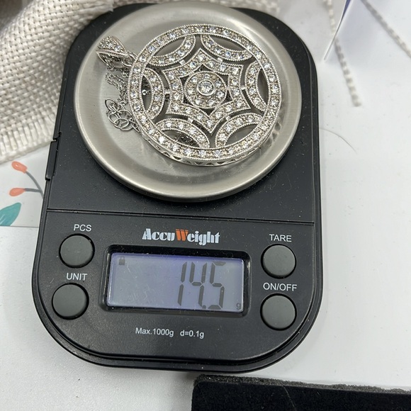 Vintage Diamonique Sterling Silver 925 Circle Pendant Necklace - 16-18" - Picture 14 of 14